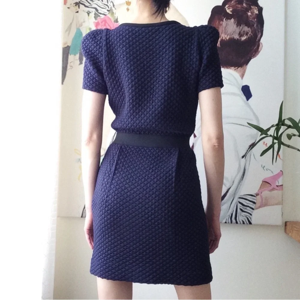 SANDRO Paris Navy Textured mini dress - Picture 2 of 9